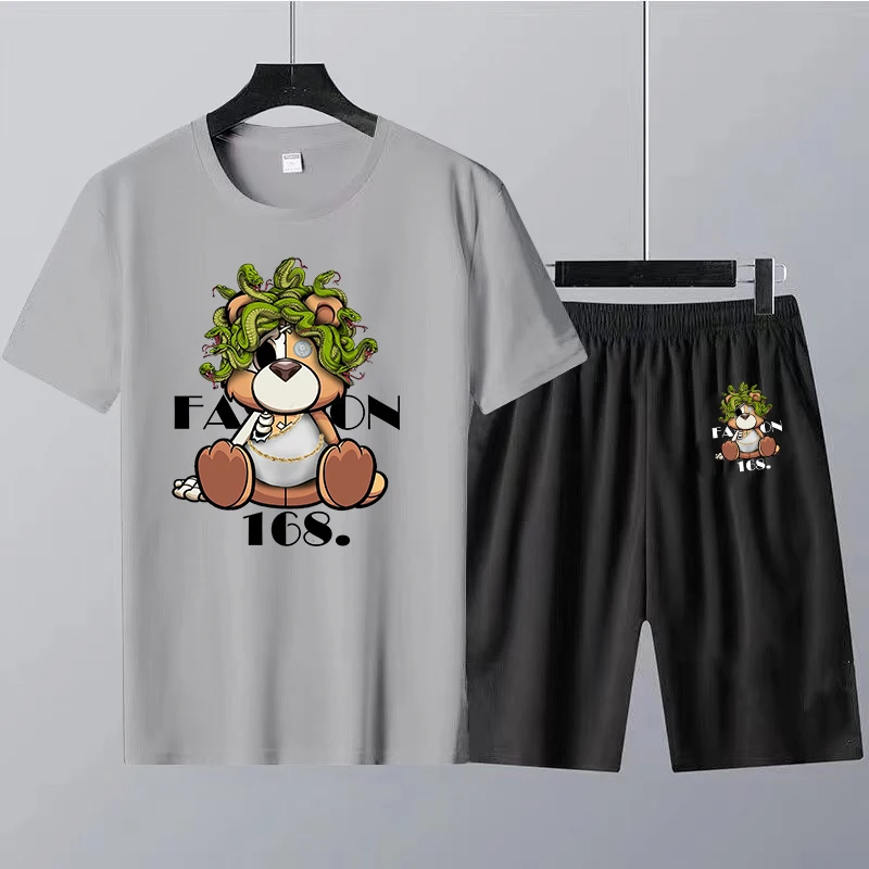 Summer Short Sleeve T Shirt and Shorts Set Cotton Mens T-Shirts Set Letter Print High Quality Oversized Women Tee