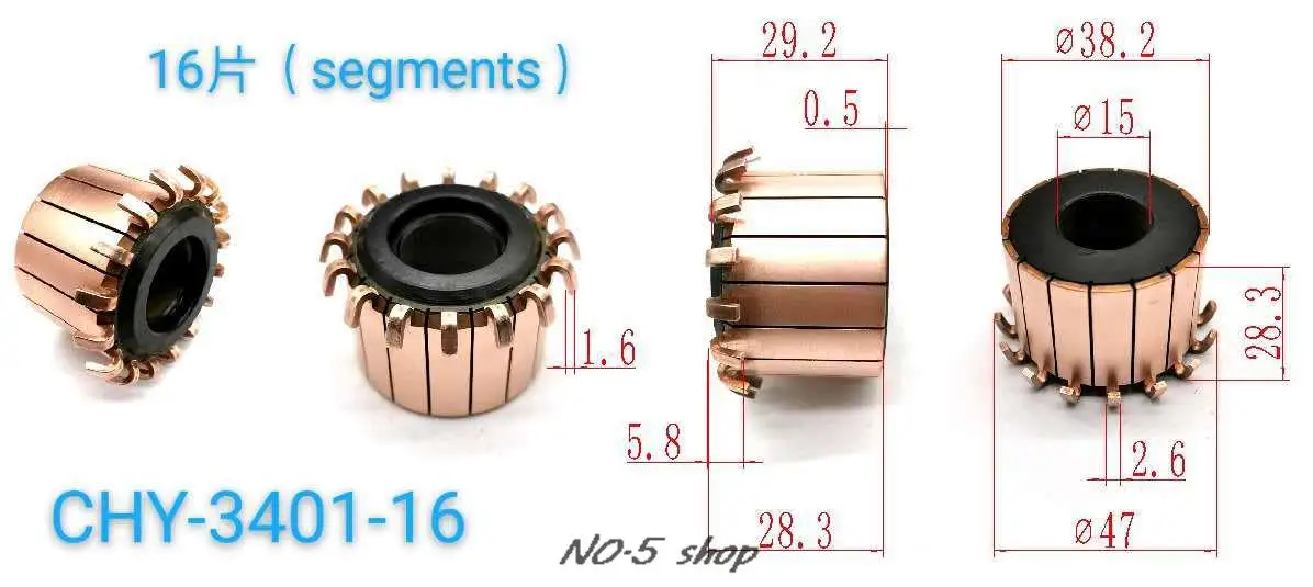 

5Pcs 38.2x15x28.3(29.2)x16P Copper Bars Electric Motor Commutator