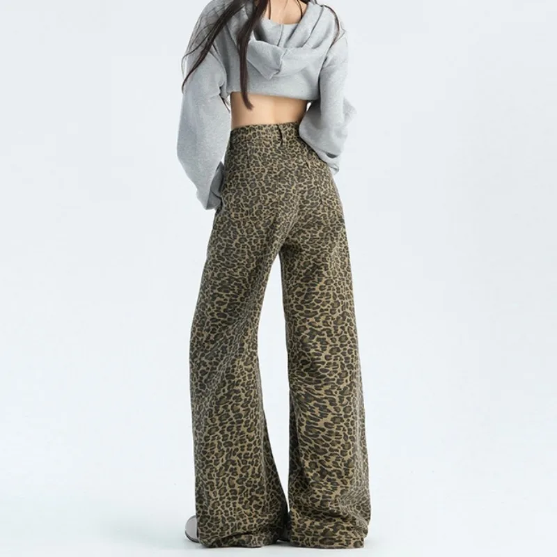 FINEWORDS винтажные повседневные джинсы с высокой талией и леопардовым принтом