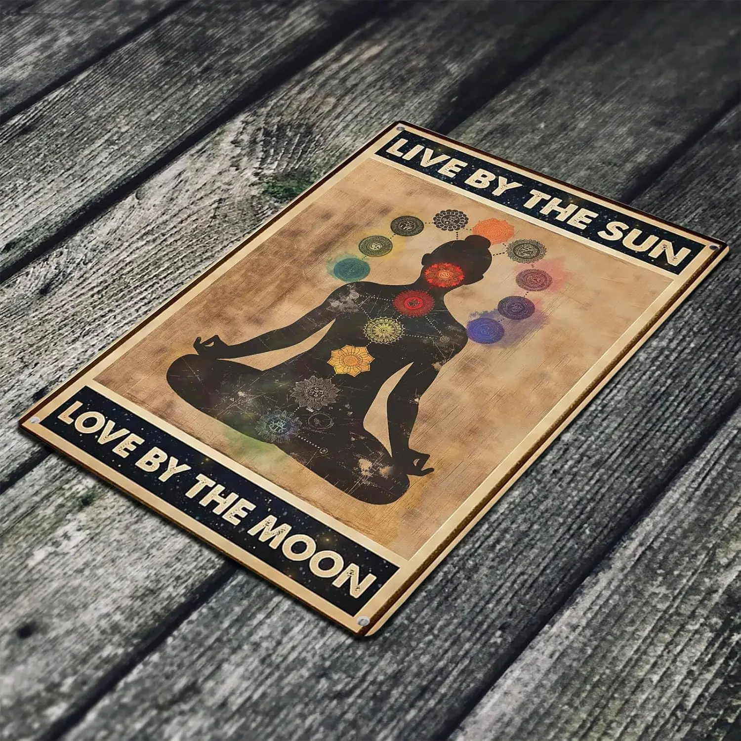 Плакат Vntge Chkr Decor Yog Wll rt Zen Medtton Postve Quotes Sgns - Lve By The Sun Love Moon Sgn 8X12 nches