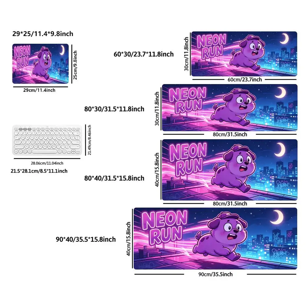 Фото Игровой коврик для мыши Pixel Purple Dog Neon Snack Design, из натурального каучука, нескользящий, большого размера, для ноутбука, настольного компьютера, спальни, игр и работы. №4
