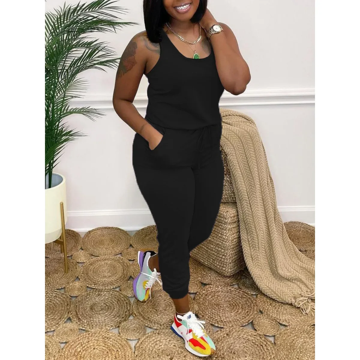 Женский комбинезон без рукавов облегающие однотонные брюки-карандаш высокая