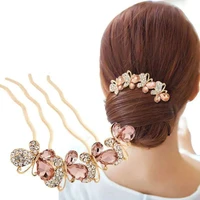 2022 fashion insert comb adult head accessories butterfly rhinestone hair fork jewelry crystal butterfly hair clip headpieces
