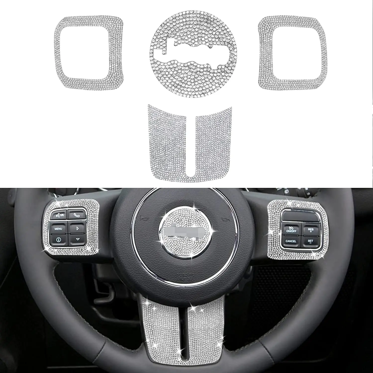 

4pcs Bling Steering Wheel Sticker Cover Trim for Jeep Wrangler JK JKU-2011 2012 2013 2014 2015 2016 2017