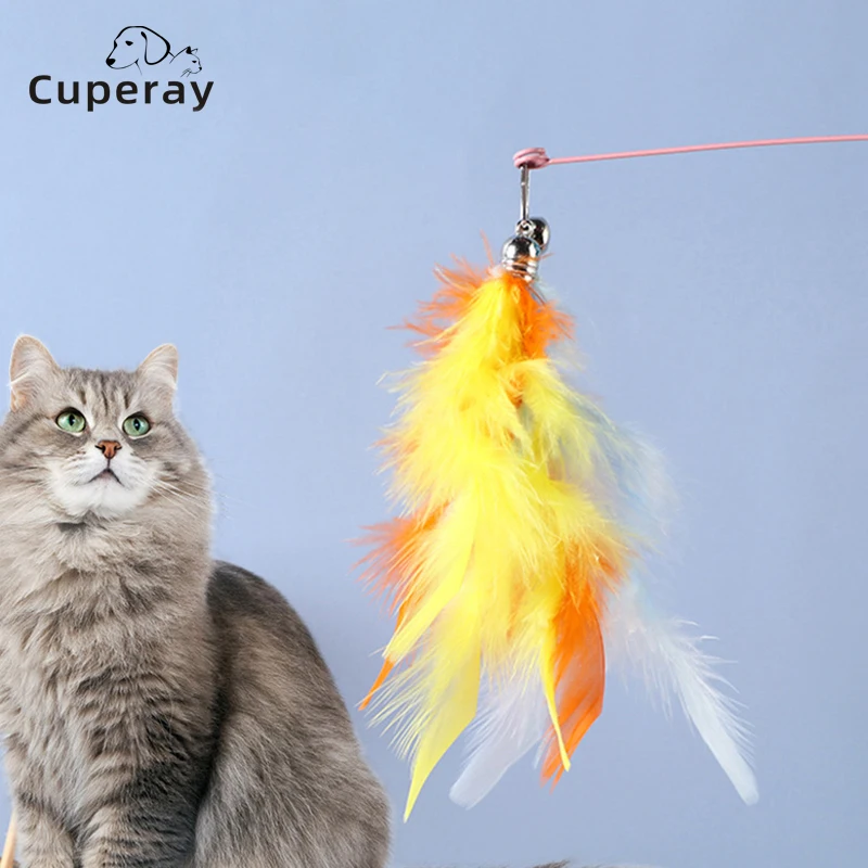 

10pcs/lot Cat Feather Teaser Wand Toys Kitten Teaser Bell Feather Replacement Head Interactive Catching Teaser Random Colorful
