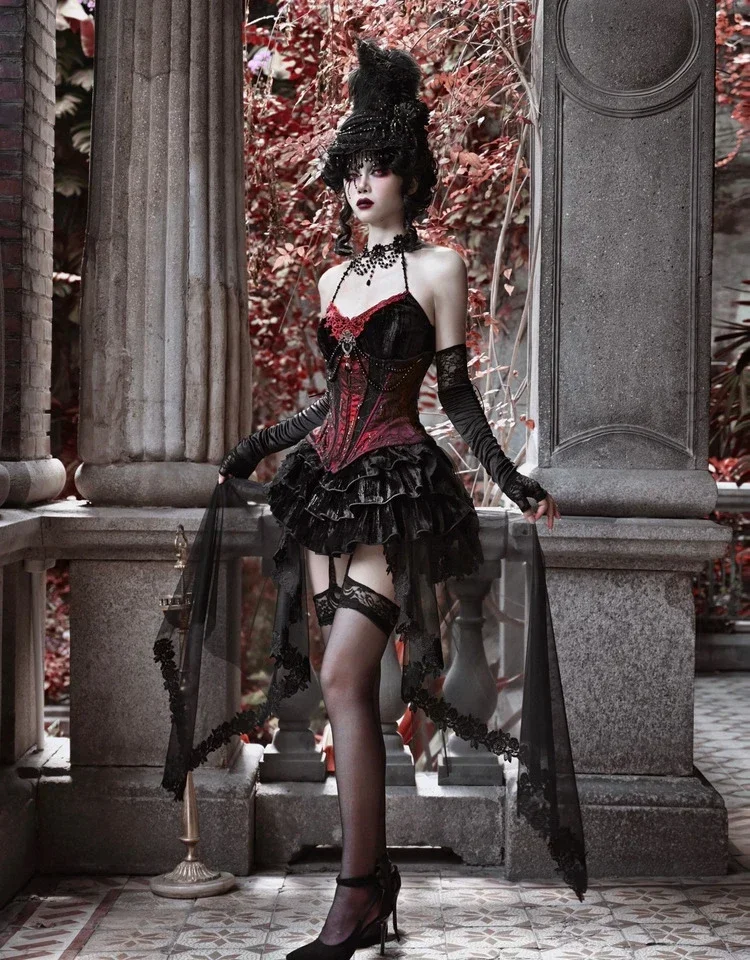 Оригинальный Женский костюм Goth Elvet на Хэллоуин с юбкой-топом без рукавов и лямкой