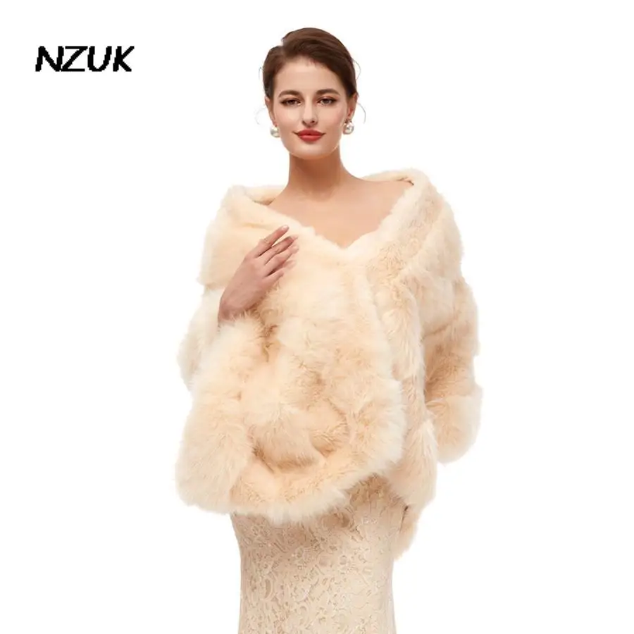 

NZUK 2022 Winter Faux Fur shawl Wedding Bolero Women Jacket Champagne Ladies Formal Capes Wraps Stoles stola elegante donna