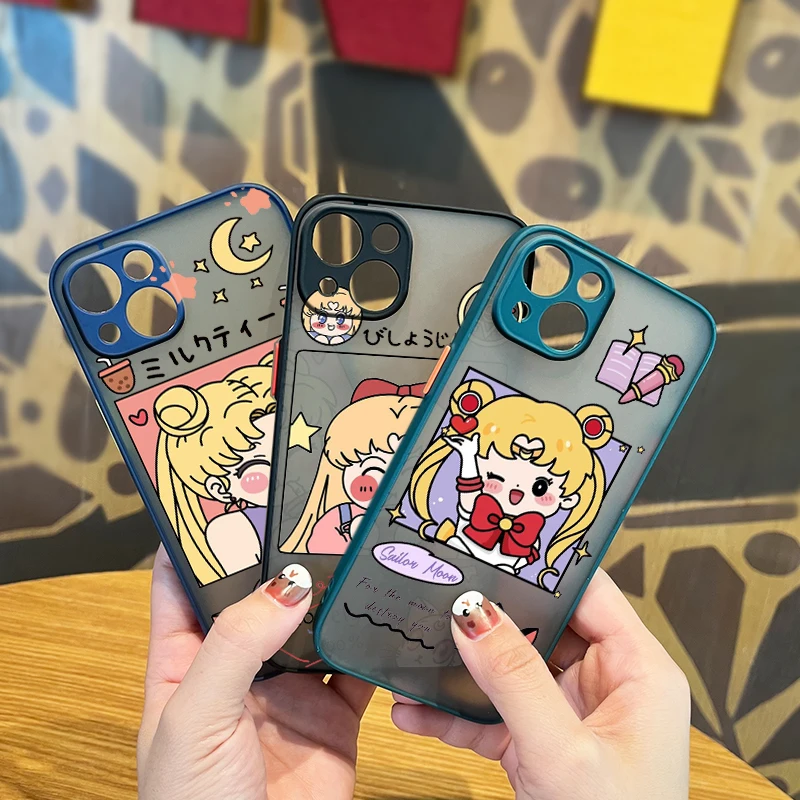 

Sailor Moon Love For Apple iPhone 13 12 11 Mini XS XR X Pro MAX 8 7 6 Plus Frosted Translucent Soft Cover Phone Case