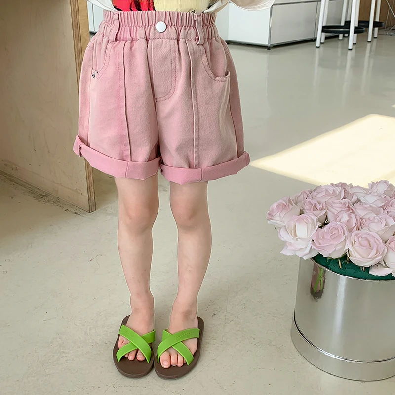 

New 2023 Summer Shorts Girls Denim Shorts Summer Sweet Solid Loose Shorts Children's Short Pants Girls Denim Clothing