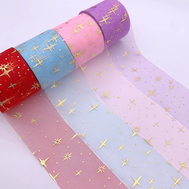 

6 см * 25 ярдов пятно пересечение границы новый продукт Позолоченный Крест Звезда DIY Детские аксессуары для волос бант аксессуары сетка Марля