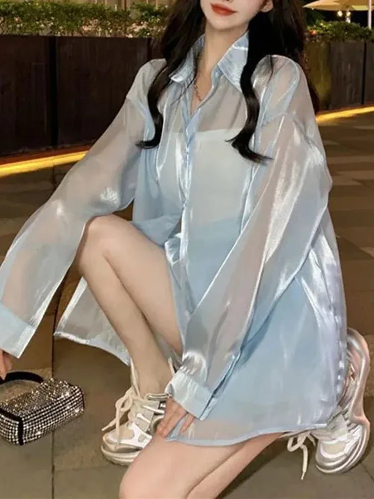 Модные прозрачные женские повседневные шорты с высокой талией комплект из двух