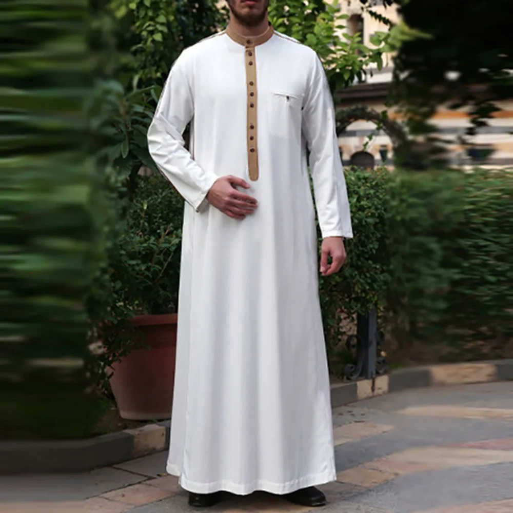 Ramadan Eid Men's Summer Button Robe White Four Seasons Robe Clothing Thobe for Men Dubai Kaftan Dress Arabic Kaftan Abaya Man