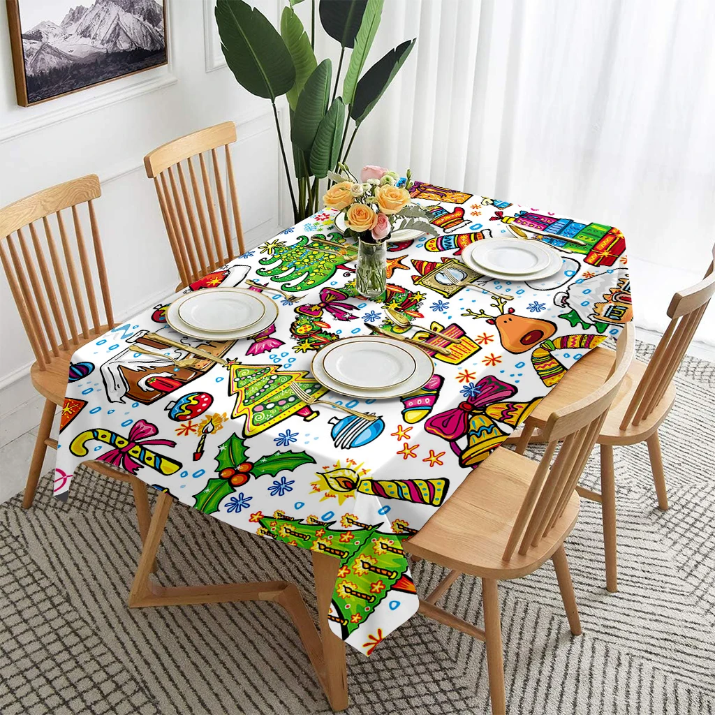 

Christmas Gift Snowman Christmas Printed Tablecloth, Christmas Atmosphere Desktop Decoration, Polyester Tablecloth 1pc