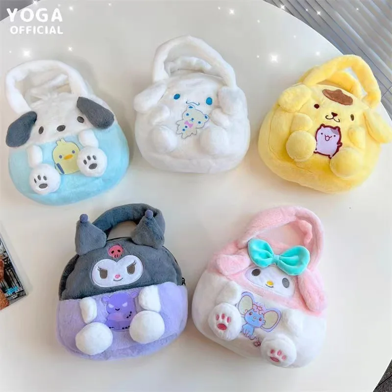 

New Kawaii Sanrio Kuromi My Melody Cinnamoroll Pochacco Pom Pom Purin Hello Kitty Plush Handbag Cartoon Anime Plushie Girls Bag