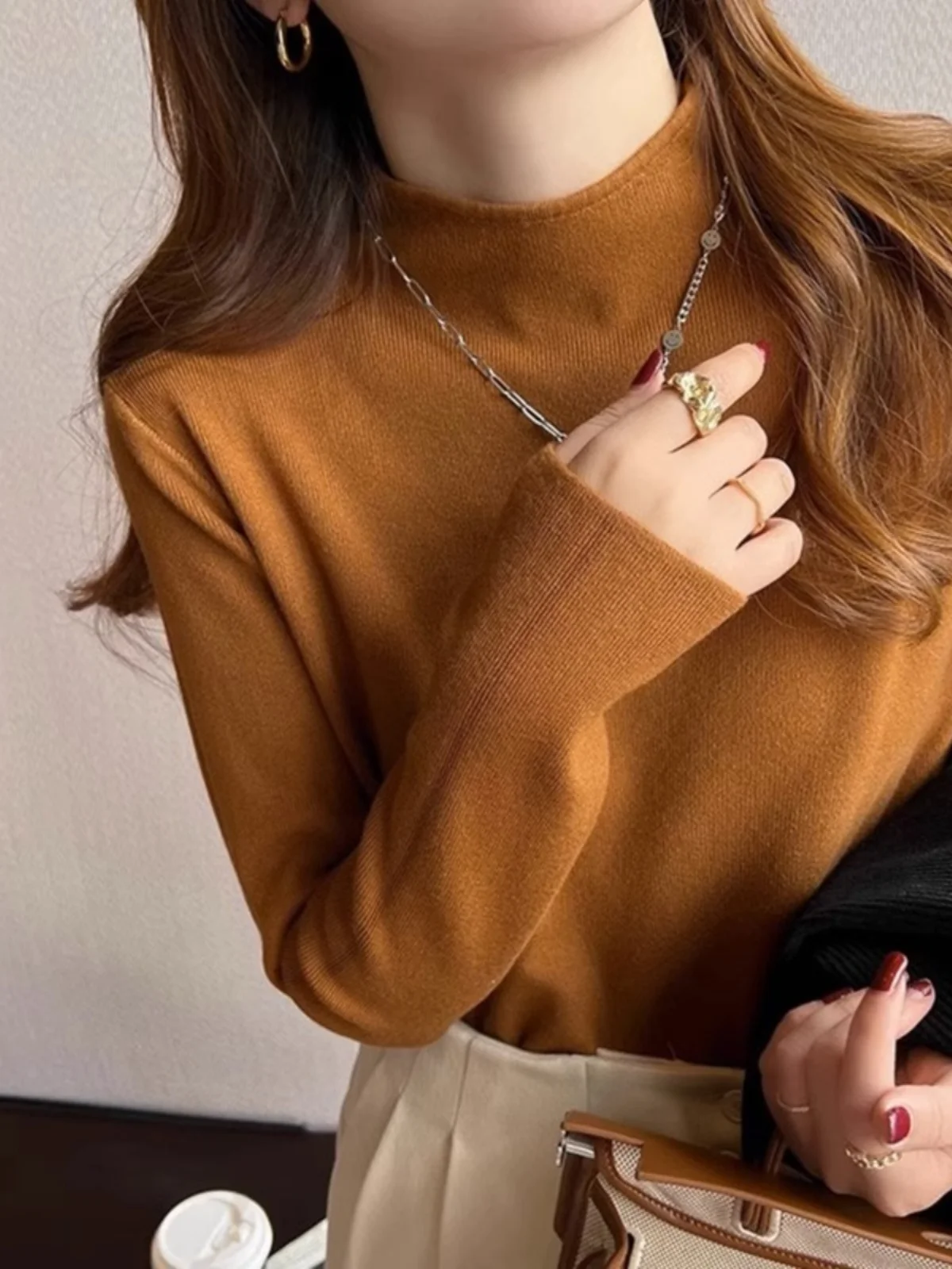 Нижняя рубашка с высоким воротником женская осенне-зимняя в стиле вестерн