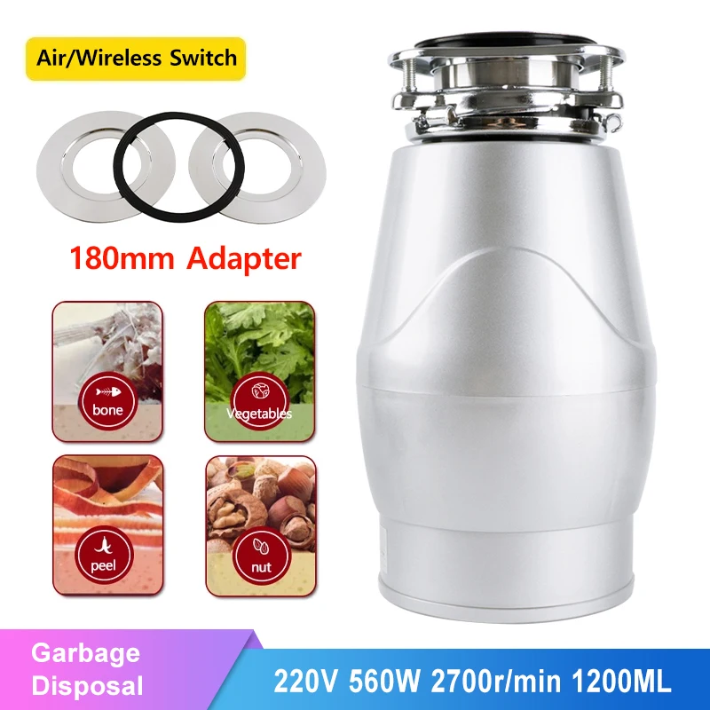 

560W Food Garbage Disposal Stainless Steel Crusher Waste Disposer For Residue Processor Kitchen Food Grinder