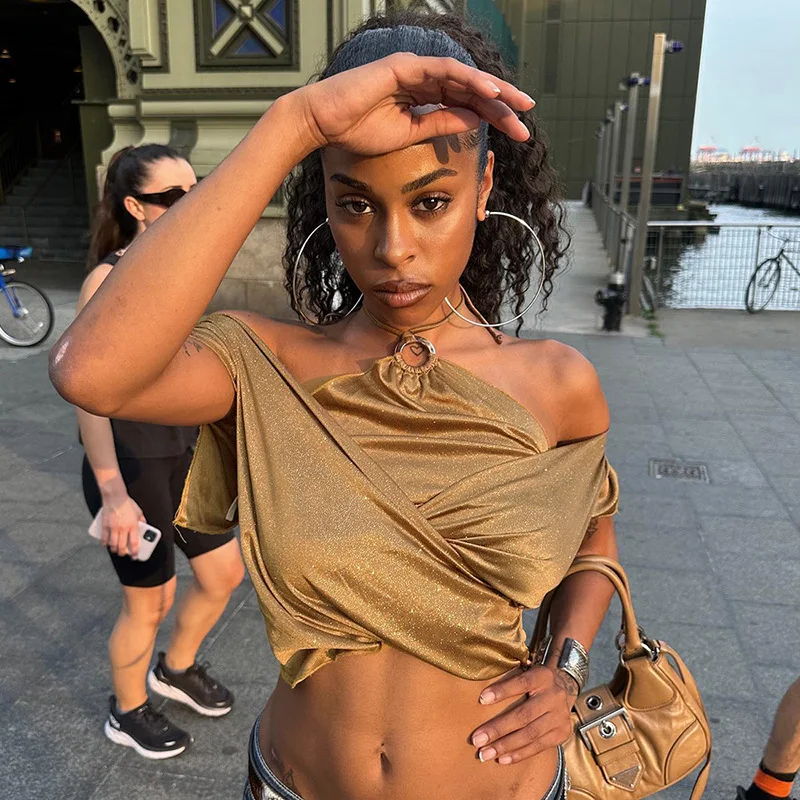

Streetwear 2023 Women Halter Design T-shirt Sexy Crop Top Clothes Summer Off-the-shoulderl Tank Top Y2k Clothing Corset Top