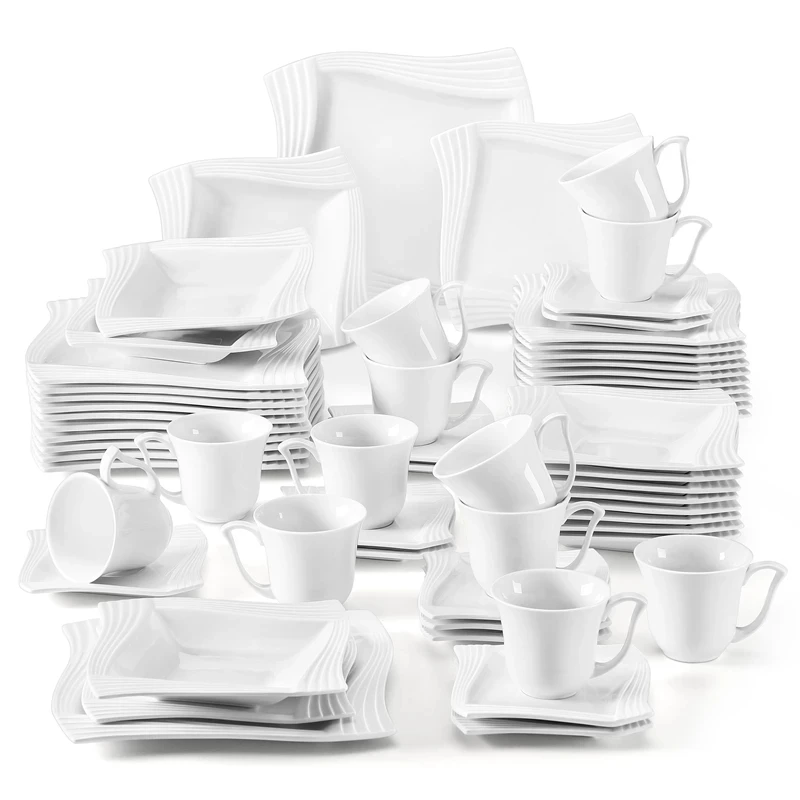 MALACASA Amparo 30/60 Piece White Porcelain Dinnerware Set C