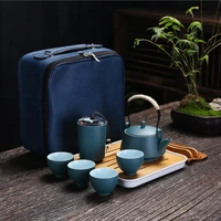 pottery mention pot tea set travel portable ceramic kung fu tea set japanese style teapot teacup and tea tray set sculpture