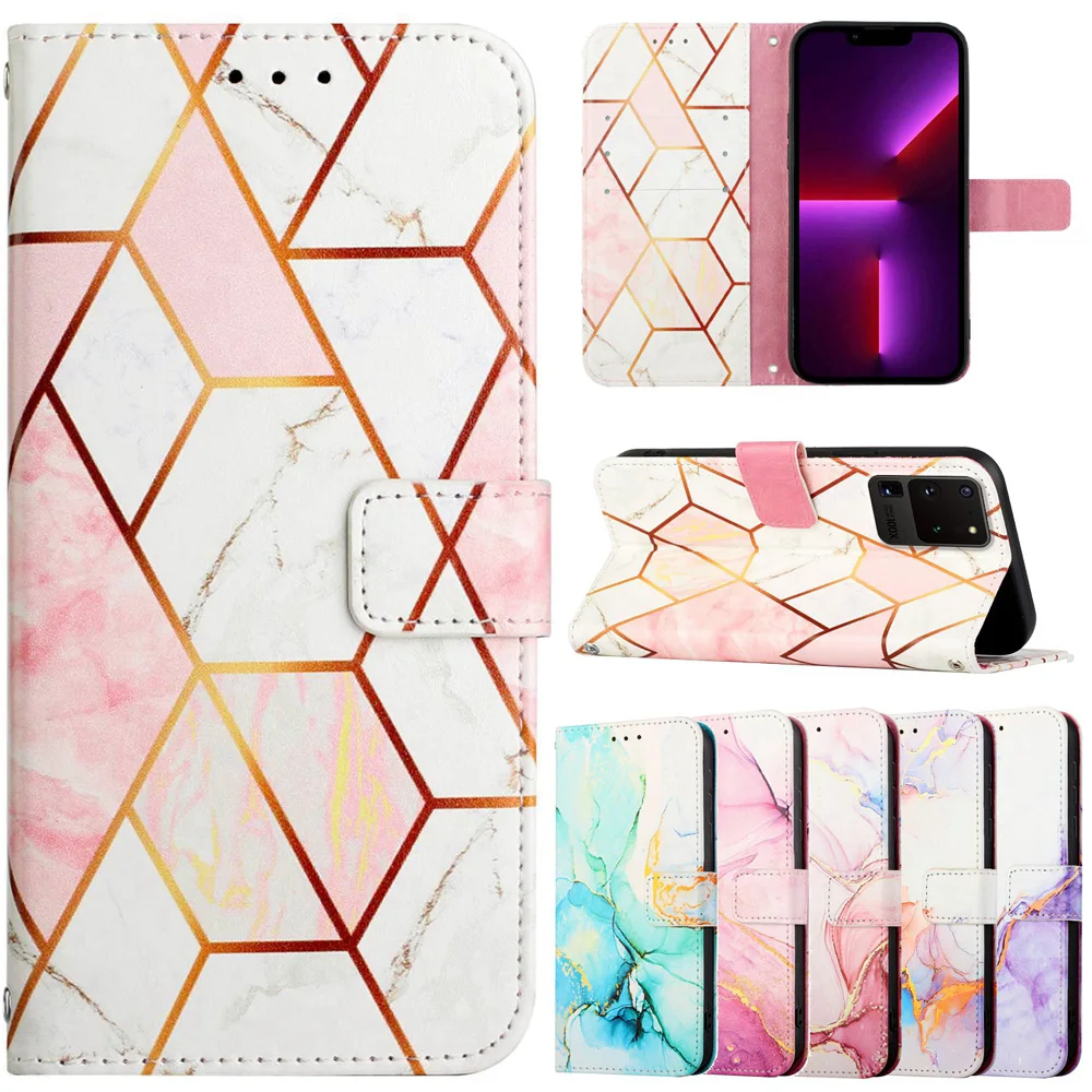Capa S22 Ultra Marble Leather Case for Samsung Galaxy S22 Ultra S21 Plus S20 FE Cases Wallet Card Holder Flip Phone Cover Women