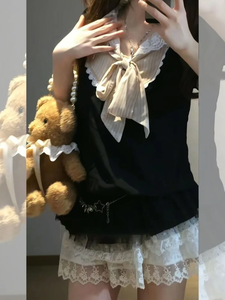 Фото Harajuku 90-е Эстетическое сексуальное платье Женское новое милое Y2k Тонкое готическое нарядное платье Женское панк-поддельное винтажное платье из двух частей с коротким рукавом №5