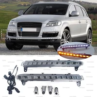 auto 12v led drl daytime running lights daylight for audi q7 2006 2007 2008 2009 car fog light with yellow turn signal lamp