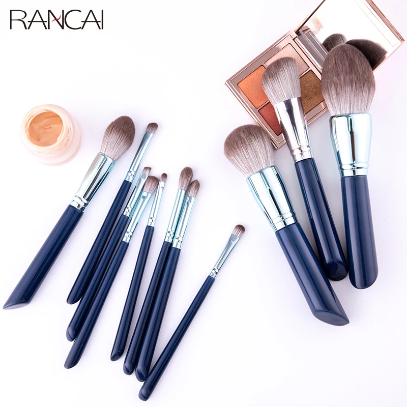 

RANCAI 11pcs Makeup Brushes Set High Quality Large Loose Powder Foundation Highlight Contour EyeShadow Oblique Eyebrow Soft Hair