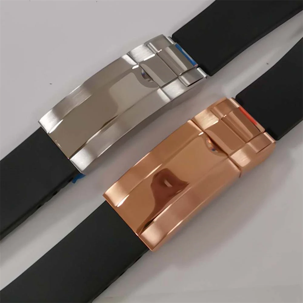 20mm Rubber Watchband For NH35 Movement Yacht Watch Case Silicone Strap Black Watch Band Bracelet with Single-Fold Buckle
