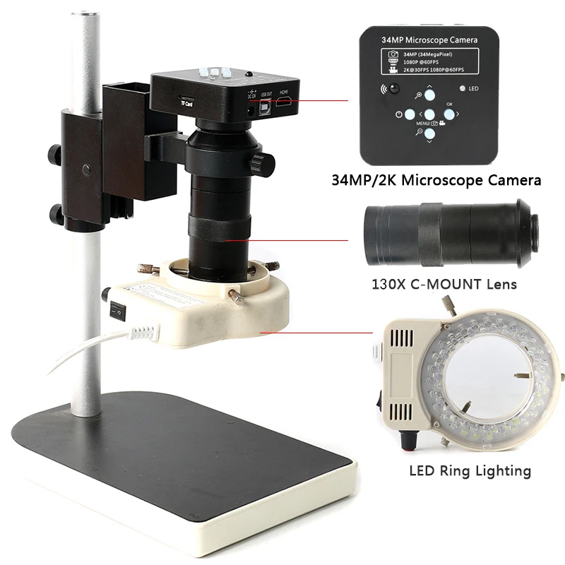 

34MP 2K 1080P 60FPS HDMI USB Industrial Electronic Digital Video Soldering Microscope Camera Magnifier For Phone PCB Reparing