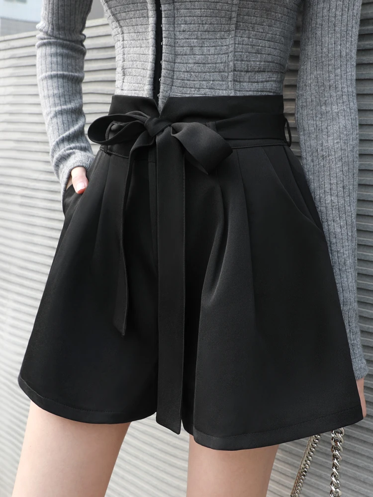 Casual Women Thin Bud-Waisted Suit Shorts Student 2023 Summer New Loose High Waist Wide Leg Slim Short Pants Female Outer Wear
