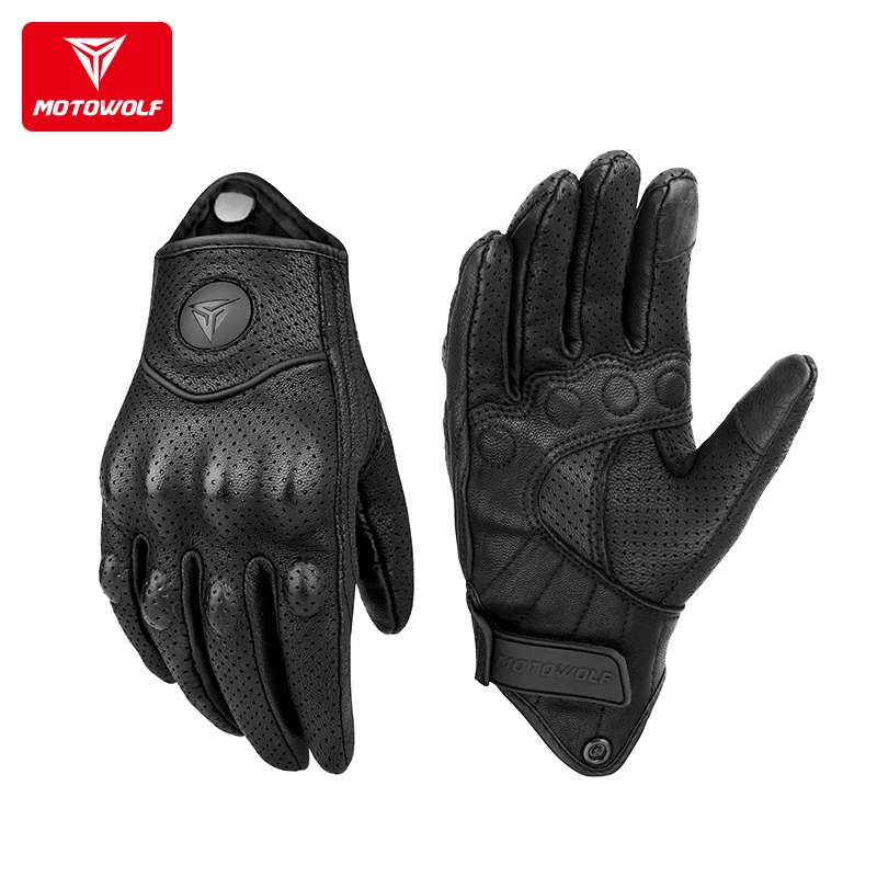 

Genuine Leather Motorcycle Gloves Summer Breathable Gloves Sheepskin Riding Touch Operation Fist Joint Protect Guantes Moto Luva