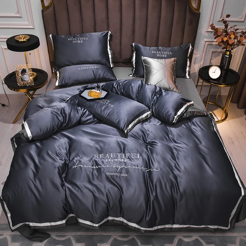 

New summer washed silk quilt cover four-piece bedding Tencel pure handmade ice silk four-piece European simple 150*200m king bed