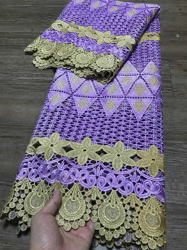 

Purple Color Embroidery French Nigerian Guipure Lace 5Yards Cord Lace,Fashion Traditional African Lace Fabric For Dress Material