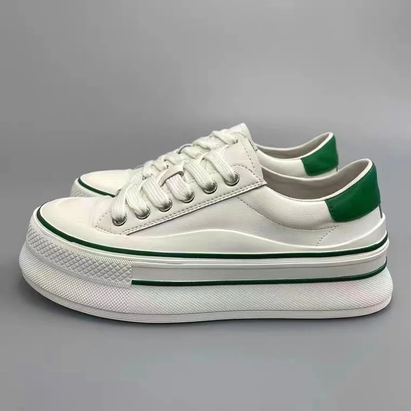 

Leather Thick-soled White Shoes Women's 2022 Spring and Autumn New Soft Leather Low-top Sneakers Lace-up Casual Sneakers