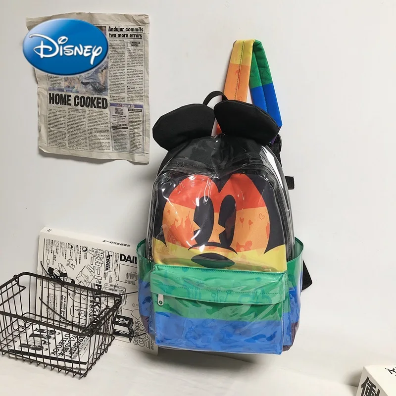 

Прозрачный рюкзак для девочек и мальчиков, детский вместительный школьный портфель с мультипликационным изображением Диснея Микки Мауса
