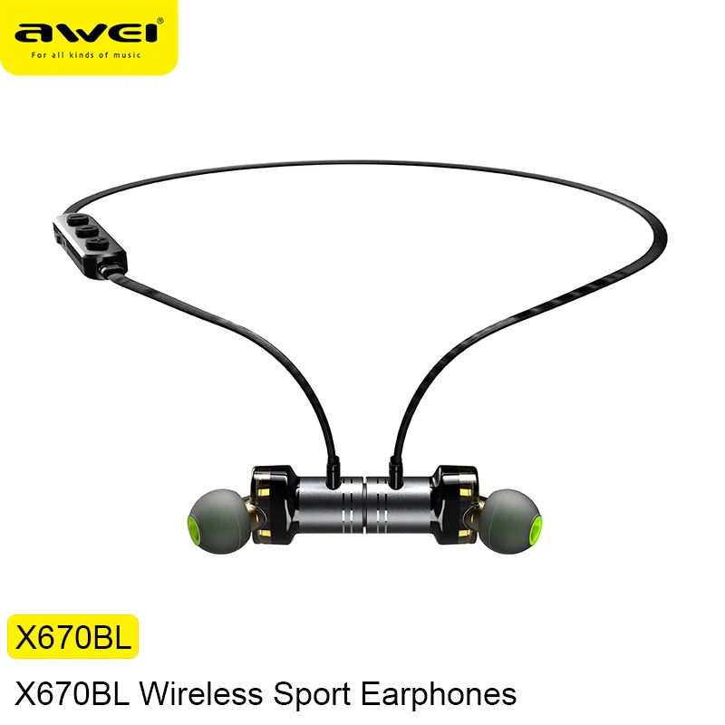 

Awei X670BL Wireless Bluetooth Sport Earphones Magnetic in-ear Neckband Headphones Mini Earbuds Handsfree Headset for Phone