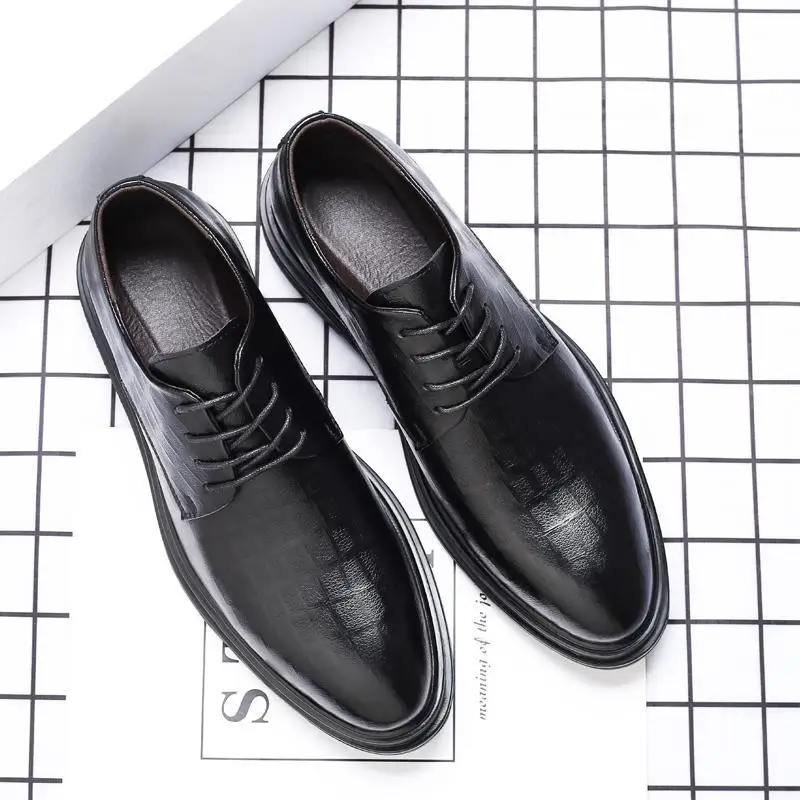 

Pointed Leather Shoes Men's Business Formal Wear Autumn Leisure Boys Black Men's Suit Leather Shoes Groom Wedding Shoes