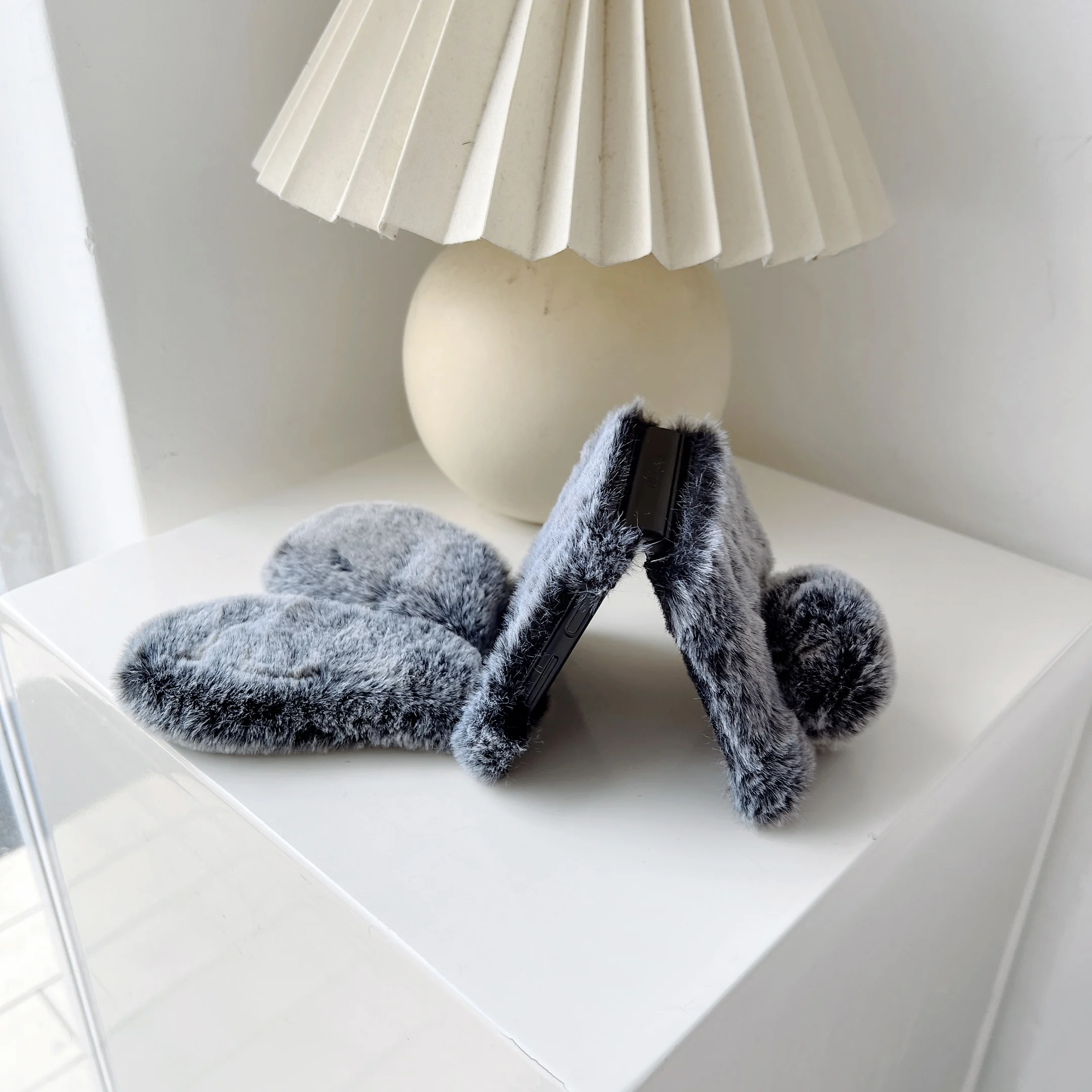 

USLION Cute Phone Case For Samsung Galaxy Z Filp 3 5G Furry Bunny Warm Fur Hard PC Folding Protective Cover For Galaxy Z Filp 3