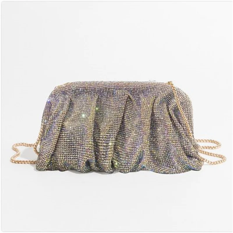 

Shiny Rhinestone Evening Clutch Bags Women New Folds Crystal Clip Purses And Handbags Luxury Wedding Party Purse Day Clutches