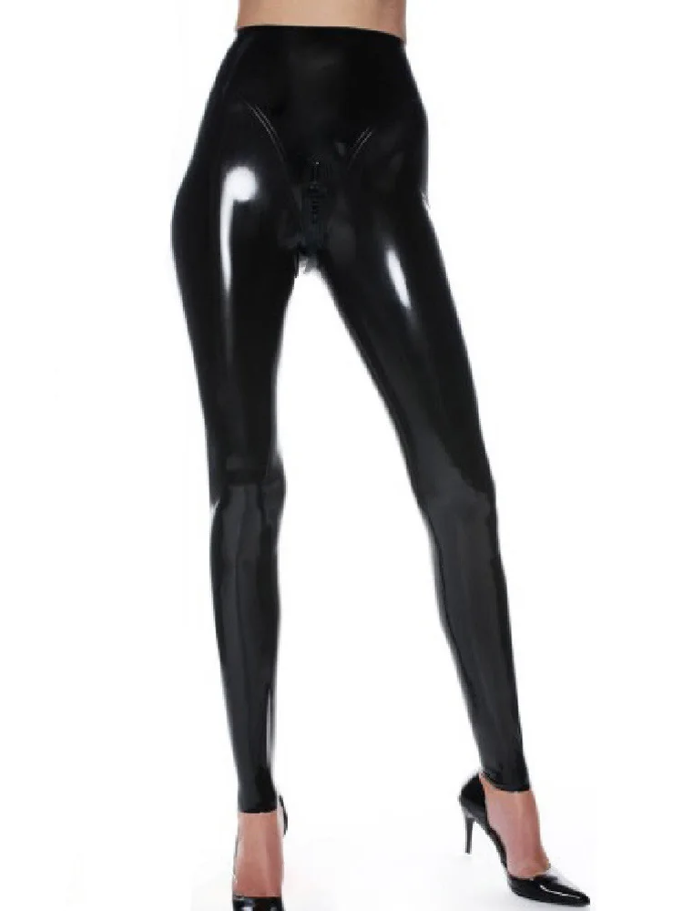 Женские брюки из ПВХ и латекса с высокой талией на молнии открытой промежностью