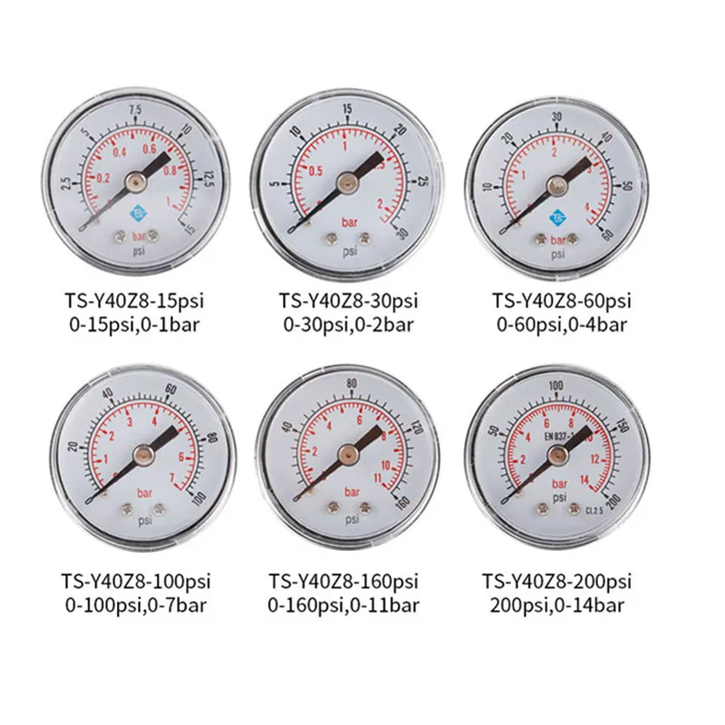 

Pressure Gauge Oil Meter Hydraulic Pressure Air Gauge Gauge Water Pressure 15/30/60/100/160/200/300psi 40mm Axial