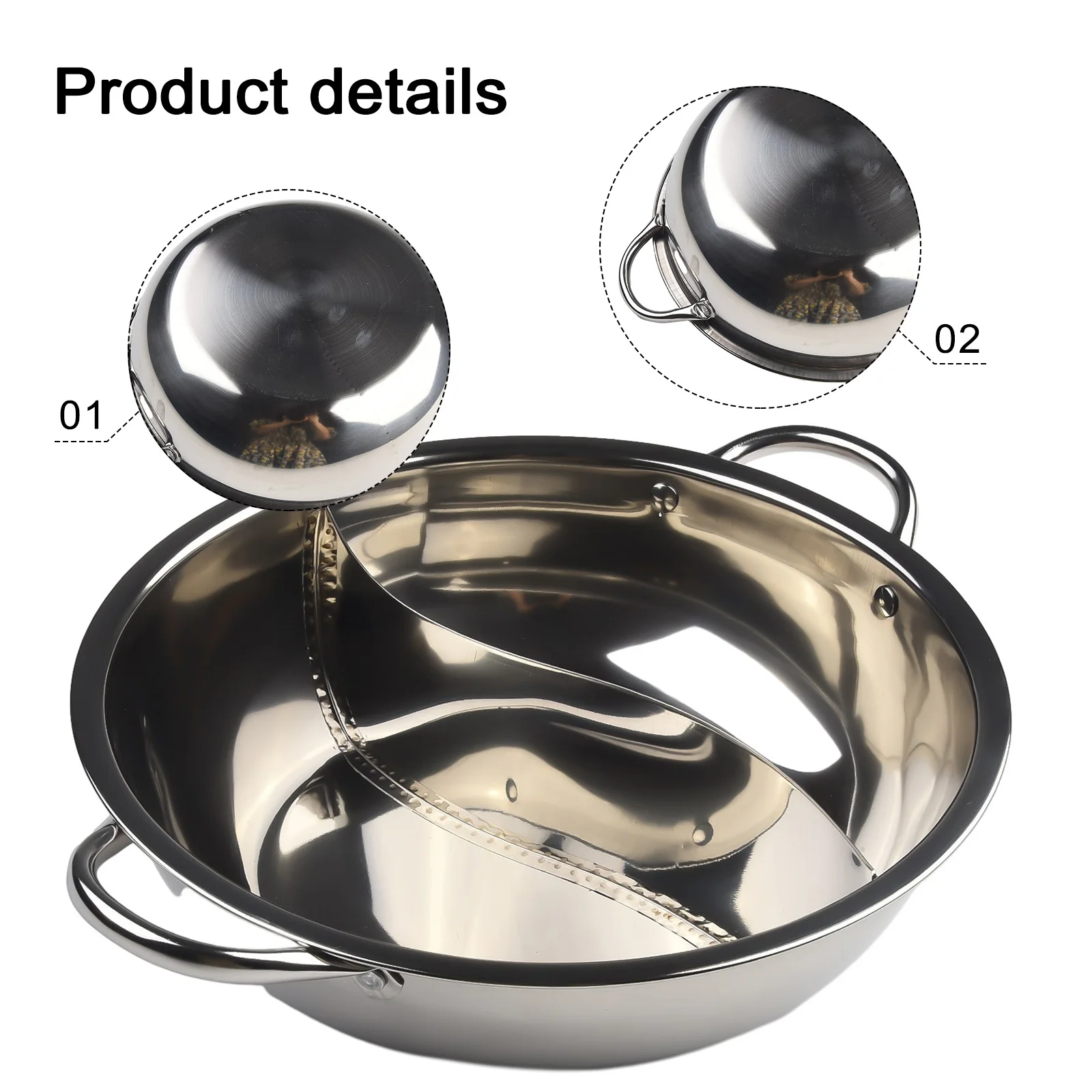 

Twin Divided Hot Pot Kitchen Soup Gas Stove Stainless Steel Compatible Pot Cooker Cooking Cookware Dish Plate Double