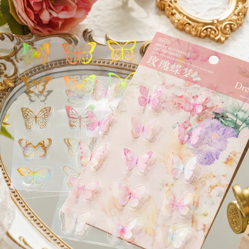 

2 Sheets Mist and Shadow Dream Butterfly Handbook DIY Decorative Material Stickers Scrapbooking Stationery Art Handmade Crafts