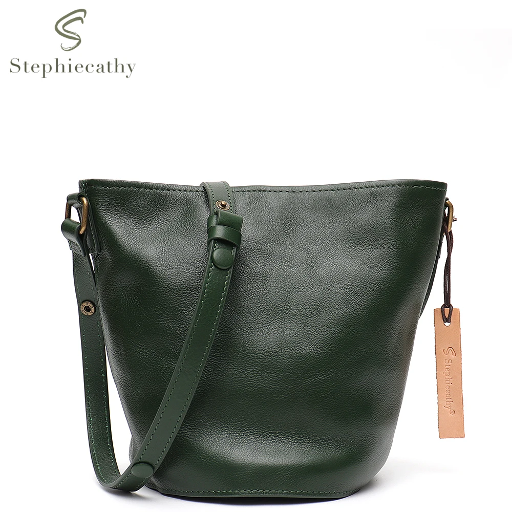 

SC Natural Vintage Genuine Cow Leather Bucket Bags Women Casual Daily Handbags Brand Luxury Retro Crossbody Shoulder Purses Hobo