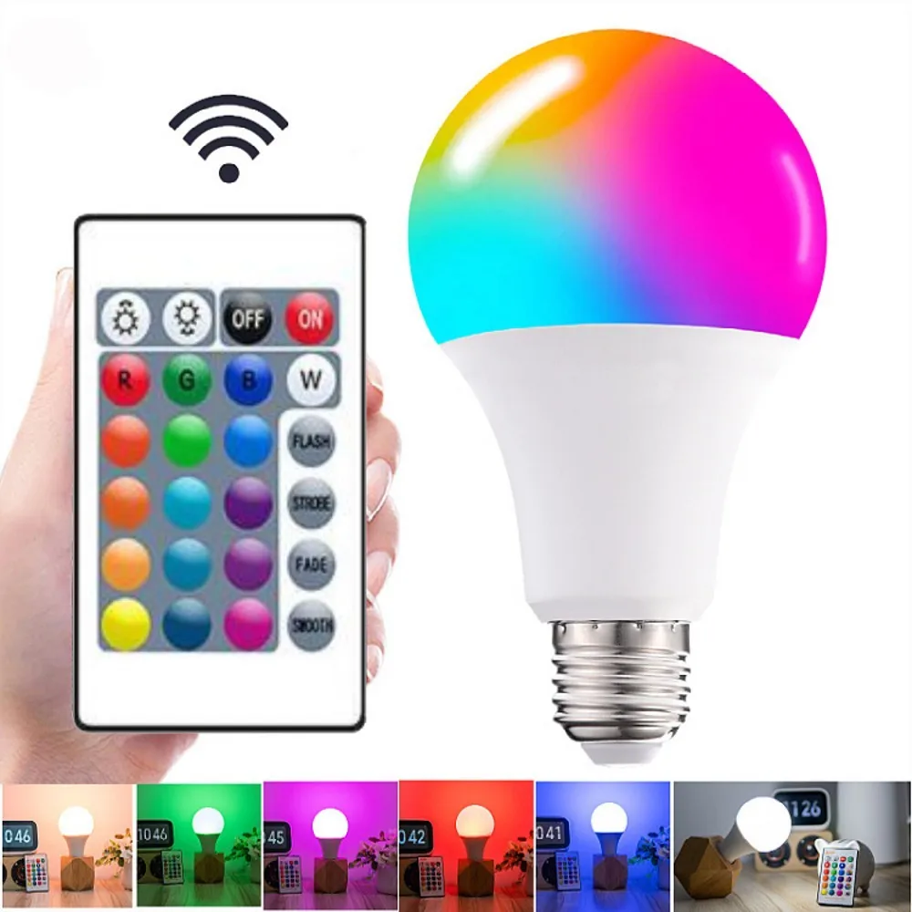 

220V 110V E27 RGB LED Bulb Light 20W 15W 10W 5W RGBWW Light LED Lampada Changeable Colorful RGBW LED Lamp with IR Remote Control