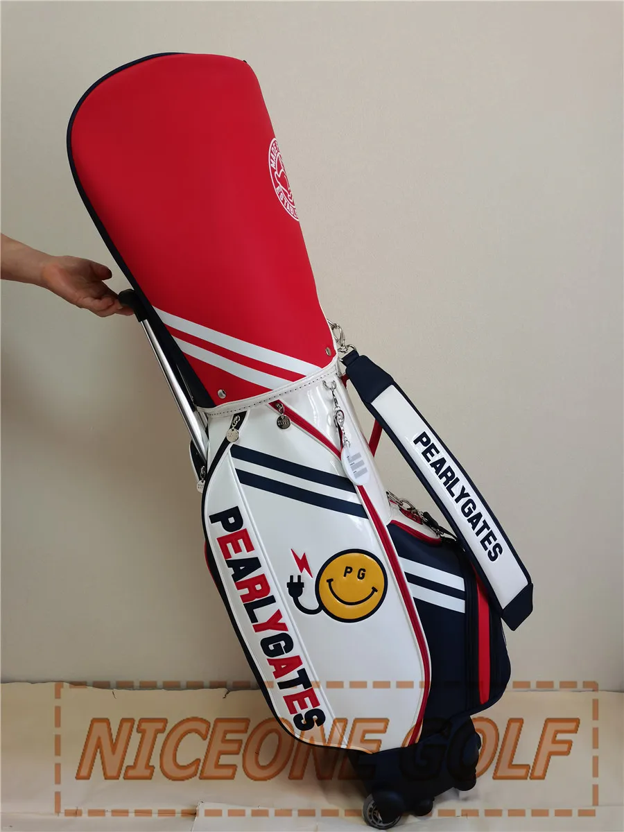 New golf bag two-wheeled support wheel towing lightweight aviation bag PG women's model powder black fabric pull rod bag