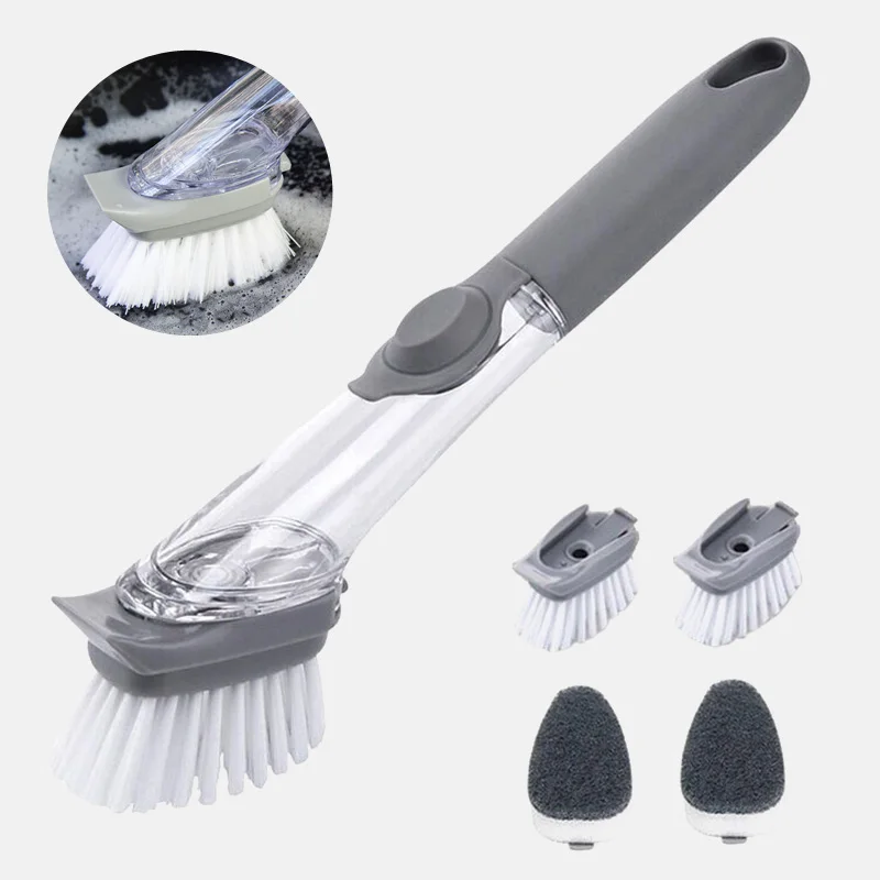 

1/5Pcs Double Use Kitchen Cleaning Brush Scrubber Dish Bowl Washing Sponge Automatic Liquid Dispenser Kitchen Pot Cleaning Tools