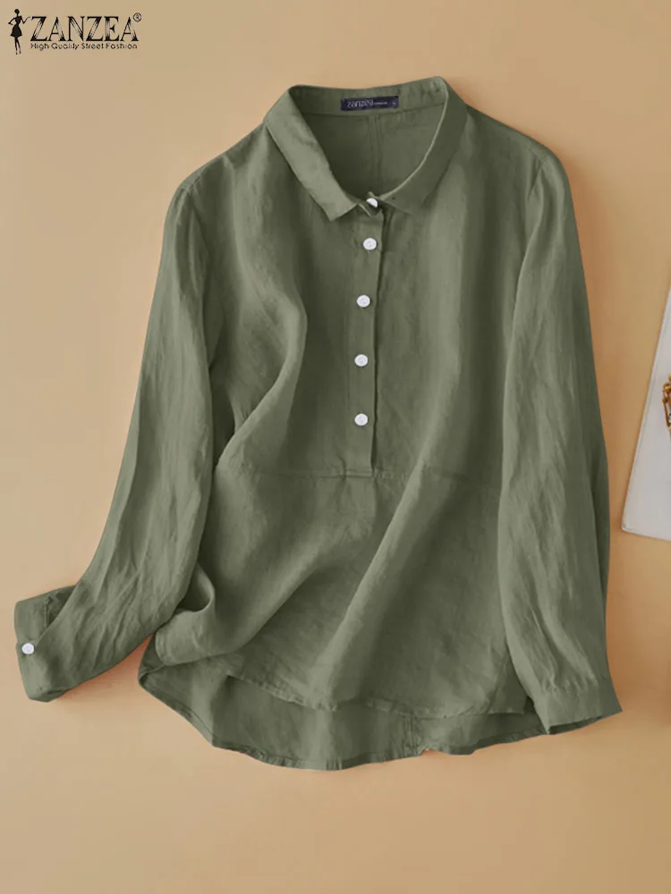 

ZANZEA Fashion Elegant Blouse Long Sleeve Solid Color Lapel Neck Buttons OL Shirt Spring Work Chemise Cotton Holiday Tunic Tops