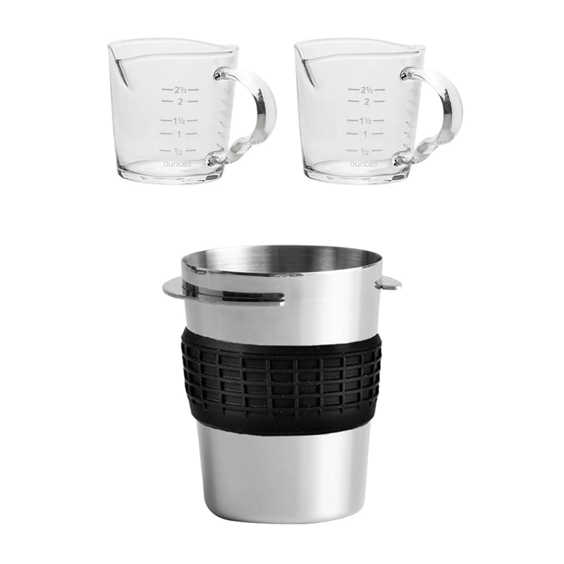 

1 Pcs Espresso Measuring Glass With Pouring Handle & 1 Pcs Stainless Steel Coffee Dosing Cup Powder Feeder Part