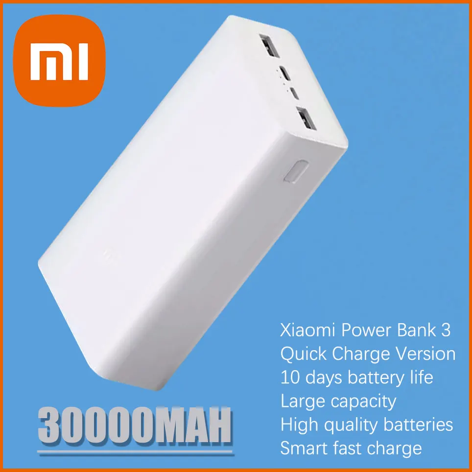 

Xiaomi Power bank 3 30000mAh PB3018ZM 3 USB Type C 18W Fast Charging Portable Mi Powerbank 30000mAh External Battery Poverbank